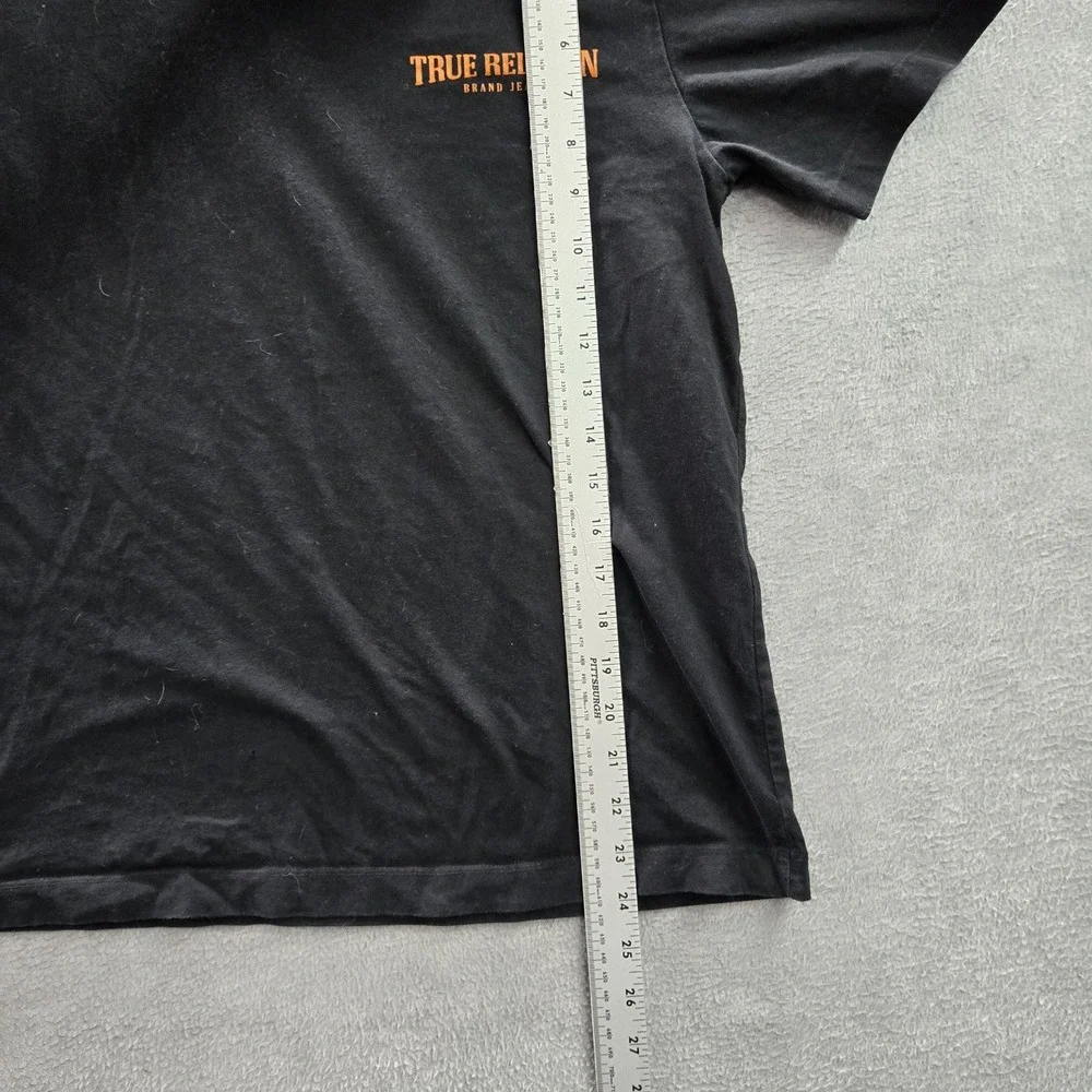 True Religion Men Shirt MEDIUM Black Graphic Print Buddha Guitar Logo
